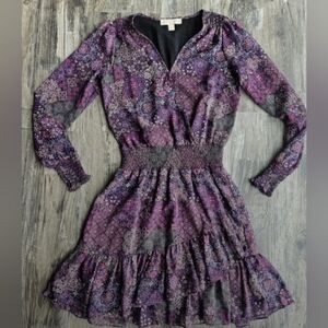 Michael BY Michael Kors Purple Patchwork Ruffled Dress Size XS